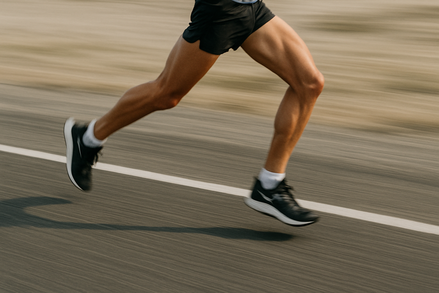Athletic legs running on road motion blur minimal background